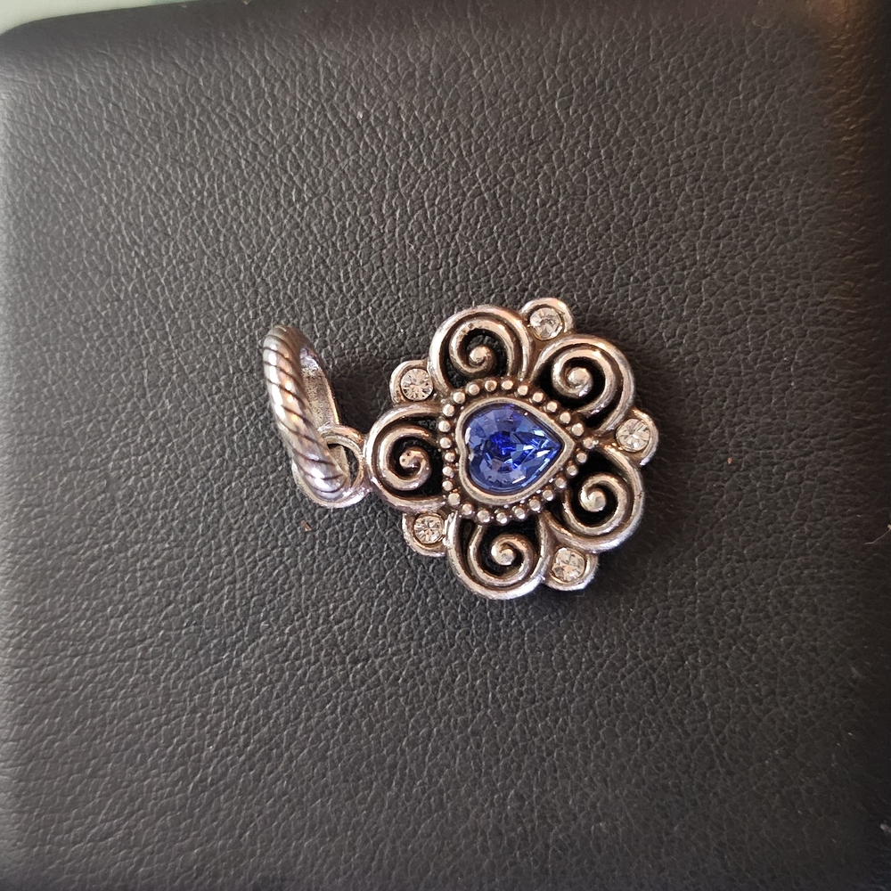 Brighton SEPTMBER BIRTHSTONE BLUE Silver Scrolld Heart Charm Add ABC Crystl NWOT